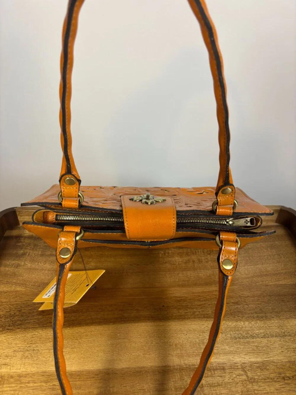 Patricia Nash Rosina Floral Cutouts Sun Yellow Leather Satchel New